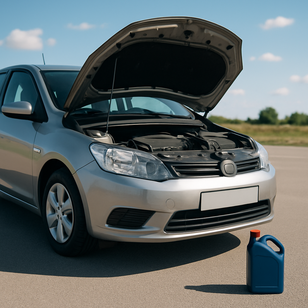Voiture garée sur terrain plat prête pour une vérification d'huile moteur