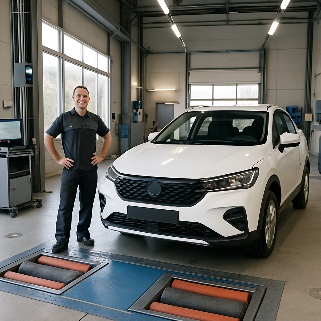 Centre de contrôle technique automobile avec une voiture neuve