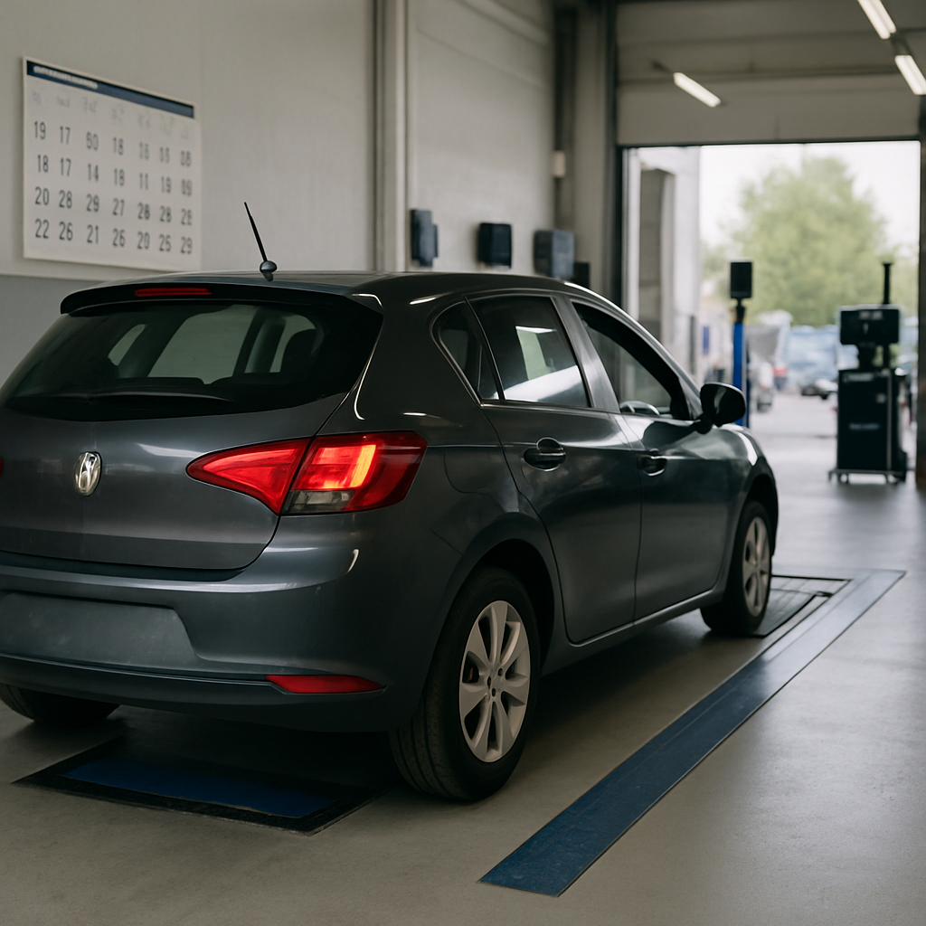 Voiture en attente de contrôle technique avec calendrier