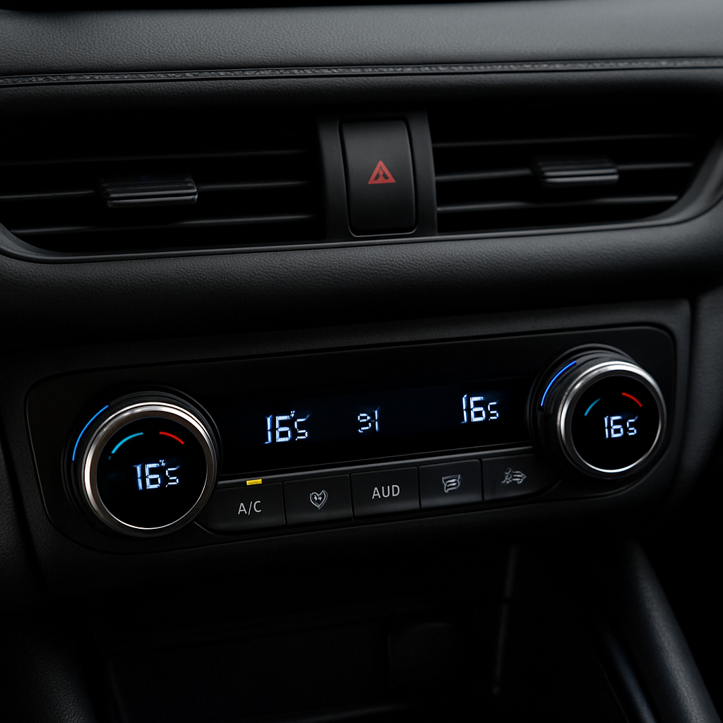 Tableau de bord de voiture avec climatisation réglée au froid