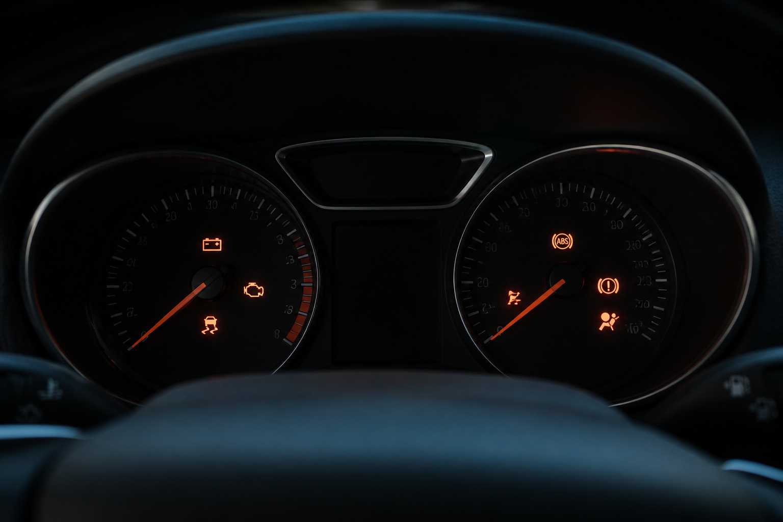 Voyants orange allumés sur le tableau de bord d'une voiture