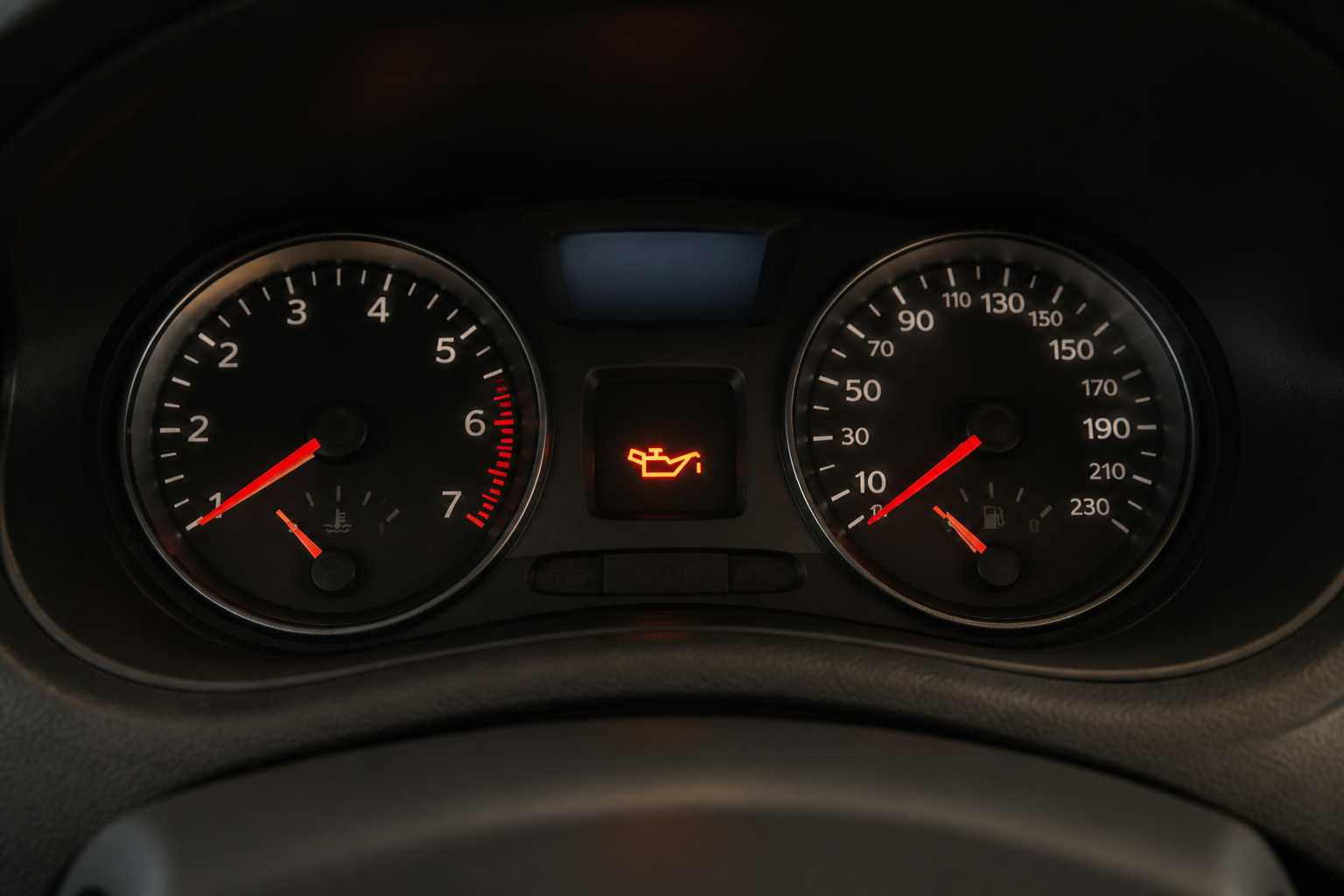 Tableau de bord Renault Clio 3 avec voyant de vidange allumé