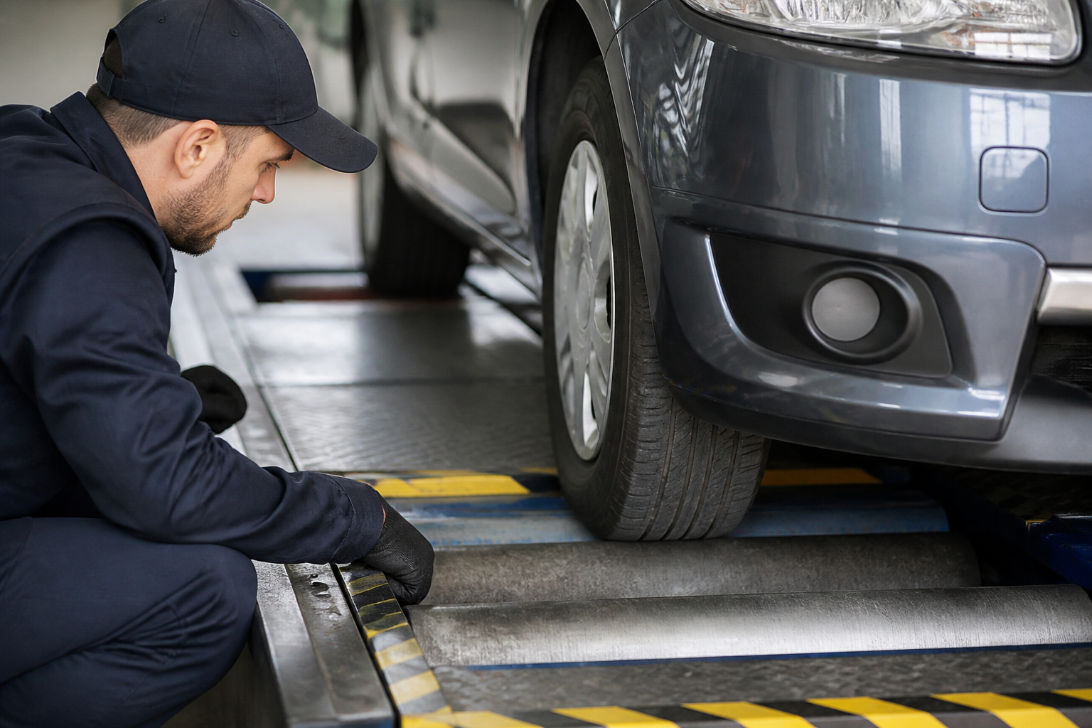 Contrôleur vérifiant le freinage d'une voiture