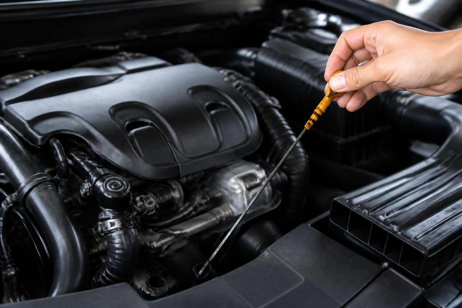 Vérification du niveau d'huile moteur dans un garage