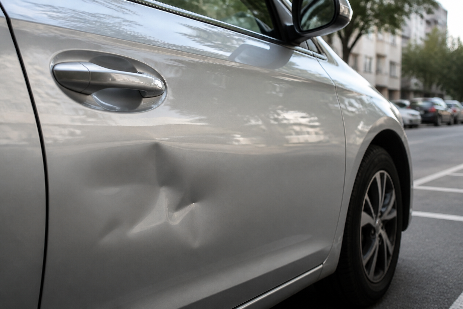 Portière de voiture avec bosse avant réparation