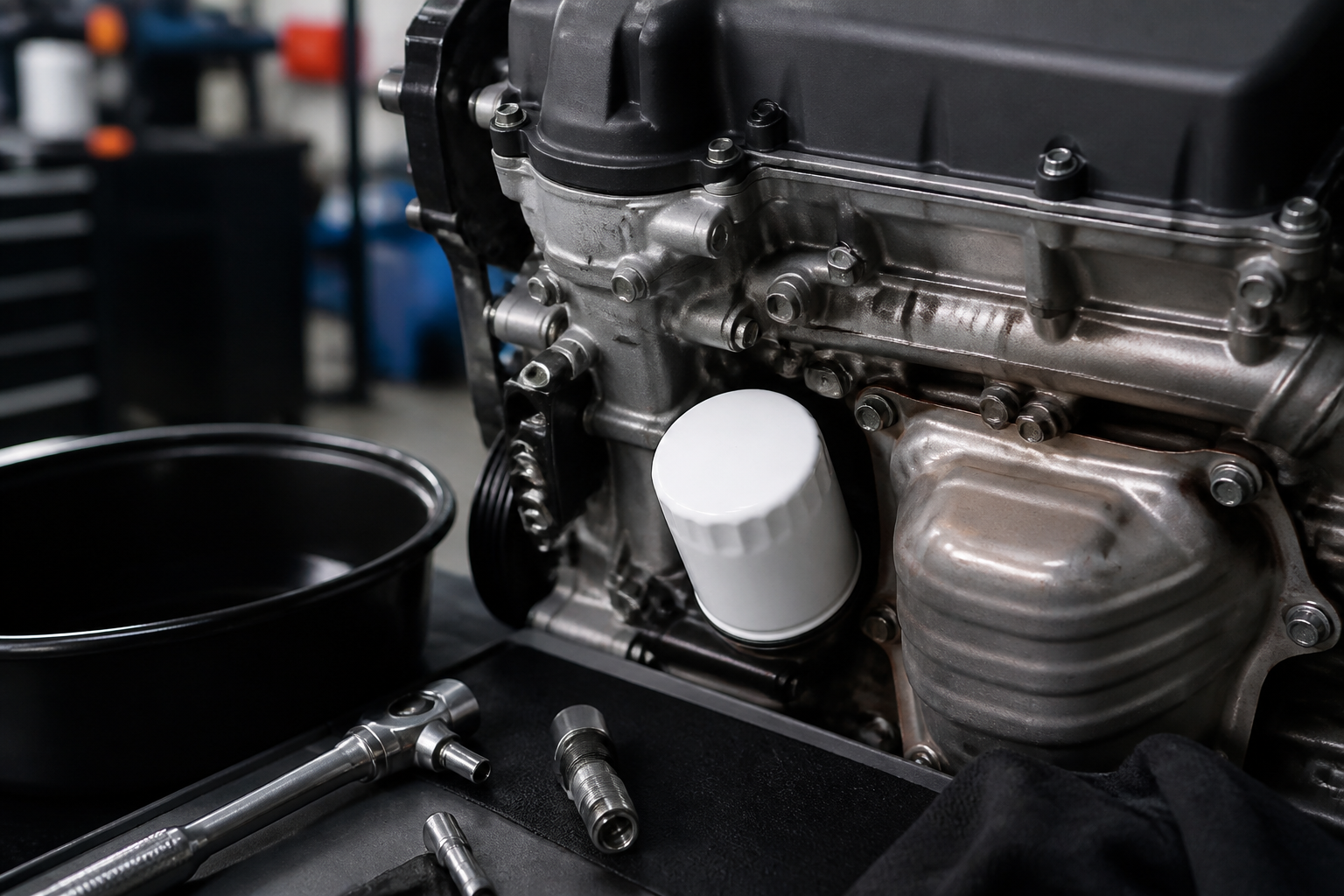 Filtre à huile et huile moteur pour vidange sur voiture essence