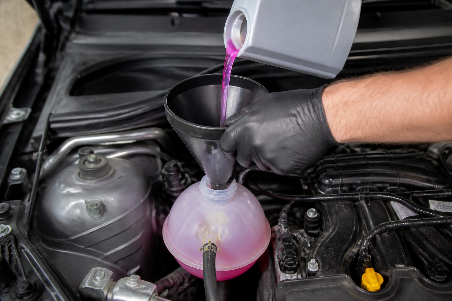 Remplissage du liquide de refroidissement dans le vase d'expansion