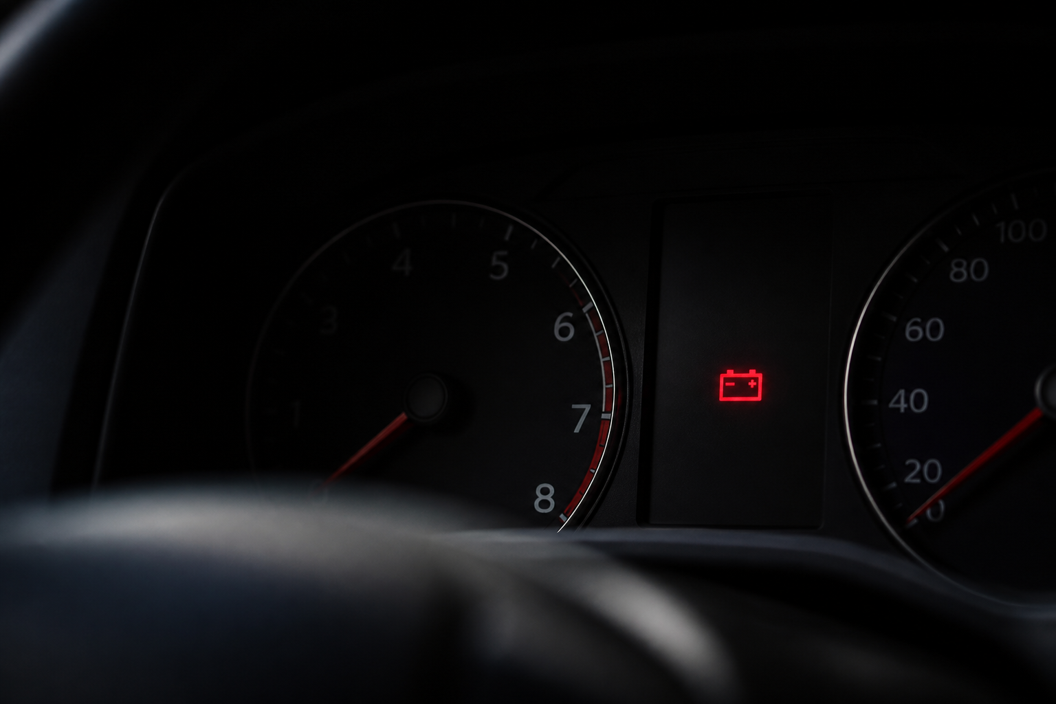Tableau de bord de voiture avec témoin de batterie allumé