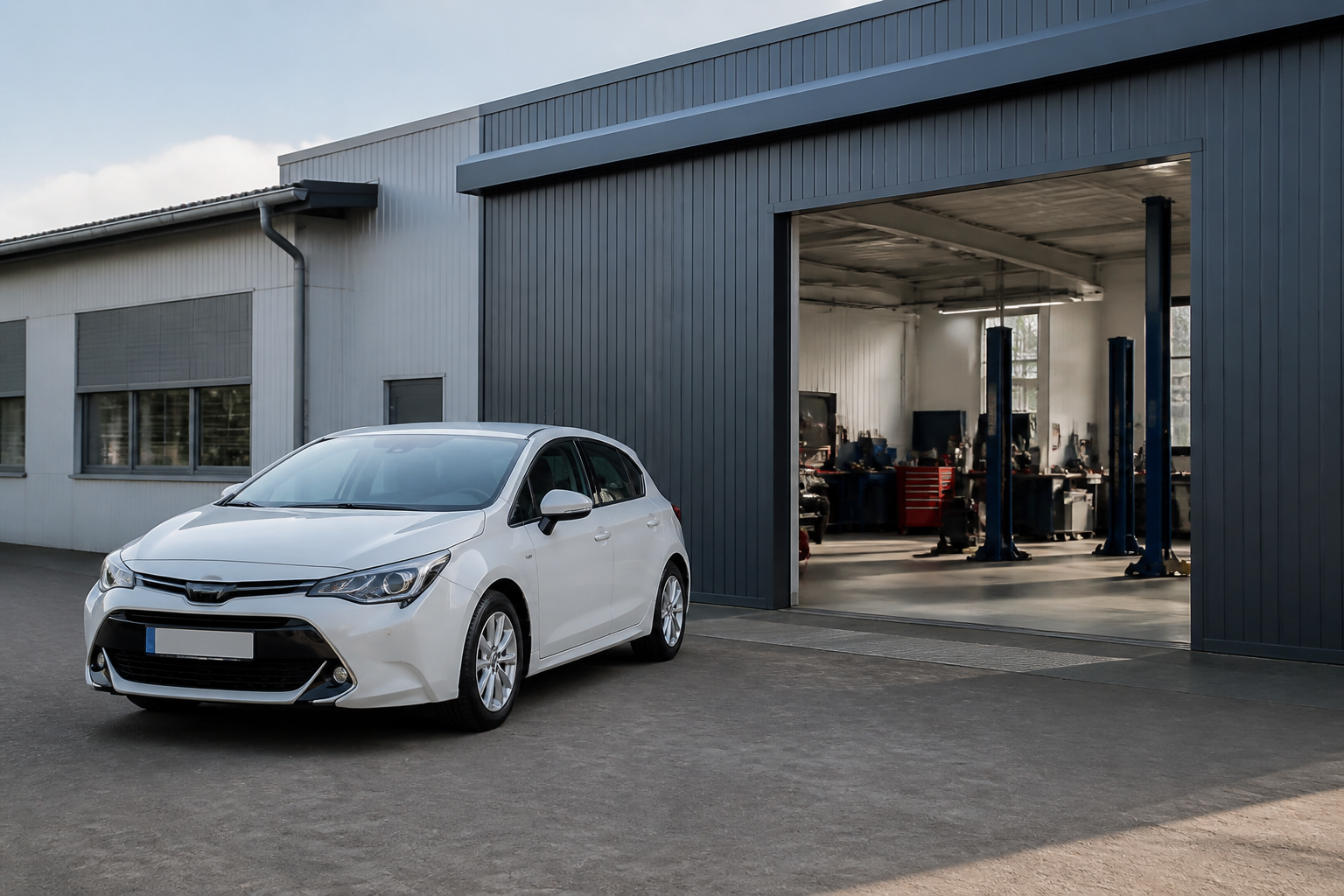 Garage automobile de proximité avec voiture garée devant