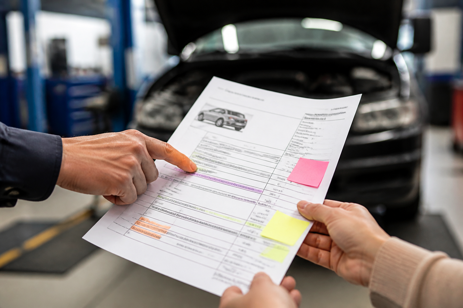 Facture de réparation automobile annotée