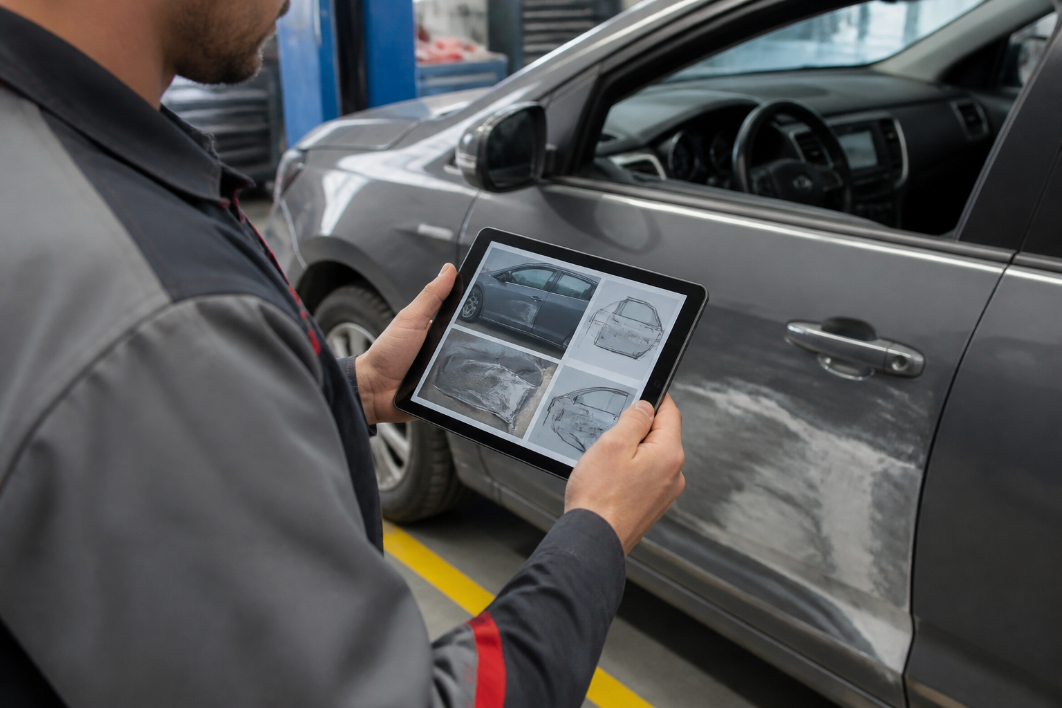 Devis de réparation carrosserie portière présenté par un garagiste