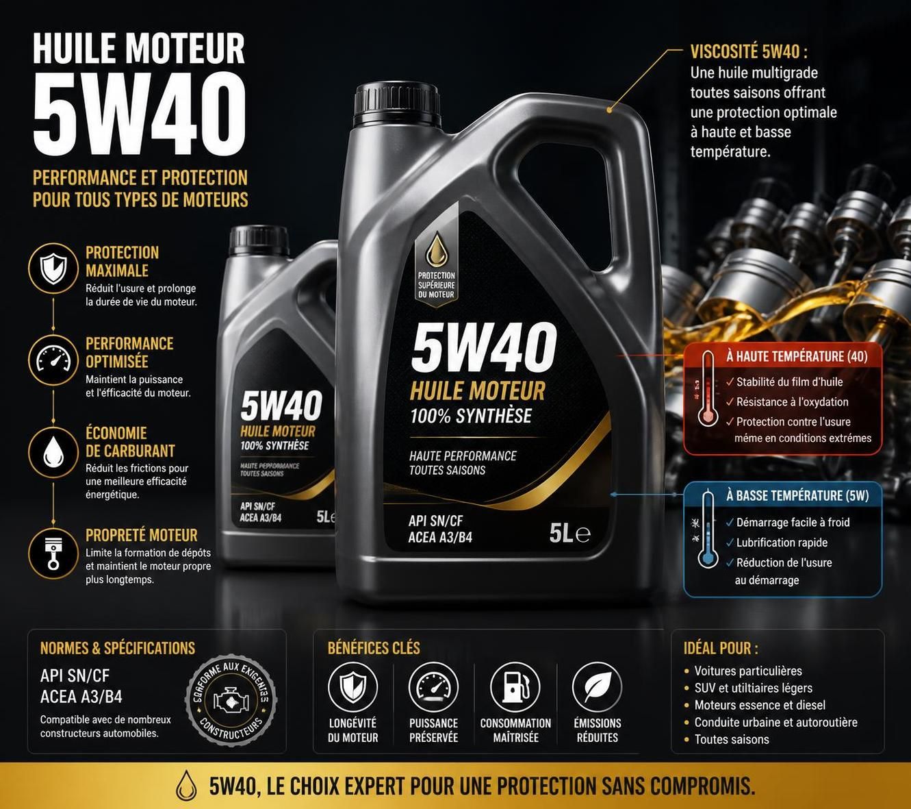 découvrez comment choisir l'huile moteur 5w40 adaptée à votre véhicule et comprenez pourquoi elle est essentielle pour la protection et la performance de votre moteur.